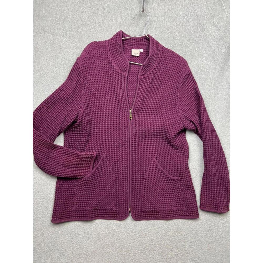 Vintage Focus Womens Sweater Zip Cardigan L Waffle Knit Minimalist Simple